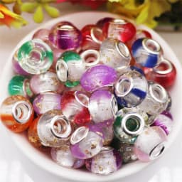10Pcs Pink Color Smooth Surface European Resin Murano Large Hole Spacer Beads Charms for Bracelet DIY Craft Bracelet Necklace