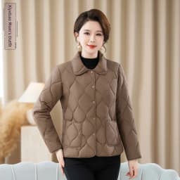 Lightweight Casual Cotton Jacket for Middle-Aged Women  Collar Diamond Patterned Coat Stylish And Warm Mom Clothes