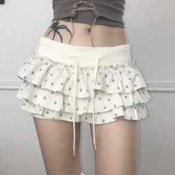 Women's Y2K Star Print Ruffle Mini Skirt High Waist Layered Flounce Shorts with Drawstring, Edgy Sweet Streetwear Spring Summer