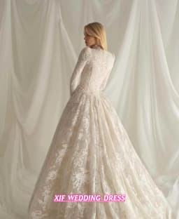 Elegant A-Line Wedding Dress High Collar Long Sleeve Lace Vintage Customized Robe De Mariage