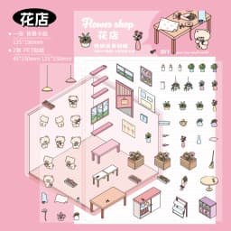 2pcs Cartoon Miniature Scene 3D Landscaping Stickers DIY Cabin Scene Stacking and Pasting Hand Account Cute Gift for Kid Child