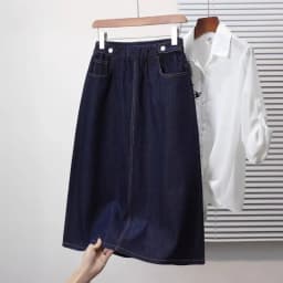 Spring 2025 plus Size Elastic Waist Denim Midi A-Line Skirt Slimming Loose Fit Half-length Skirts Women's Fashion Commute