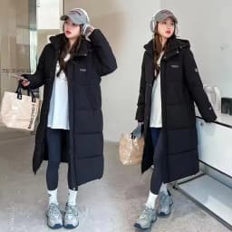 2025 Solid Long Down Parka Women with Hood Cotton Padded Jacket Winter Overcoat Fashion Thicken Warm Puffer Coat Female