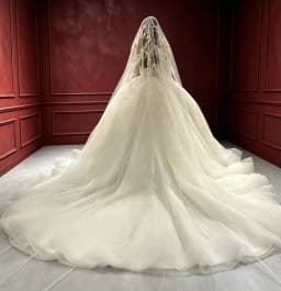 Customized Wedding Dress Luxury Square Neck Long Sleeves Lace Appliques Ball Gown With Veil Cathedral Train Made Bridal For Brid