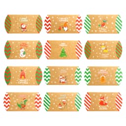 24Sets Pillow Shape Christmas Gift Boxes Vintage Kraft Paper Box with Number Stickers& Rope DIY Xmas Advent Calendar Treat Boxes