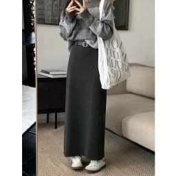High Quality Woolen Maxi Skirts Female Elegant Chic High Waist Loose A-Line Skirts Women Vintage Streetwear Split Long Skirt