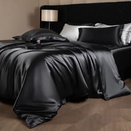 Silk Bed Sheets Set Luxury Bedding Set with Duvet Cover Fitted/Flat Bedheet Pillowcases Mixed with Rayon King Queen Full Twin