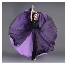 Black White Double Layered Chiffon Skirt 360 Degree Rotation Dance Costume New Style Human World Dancewear Maxi Skirt