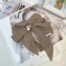 Vintage Thousand Bird Grid Large Bow Hairpin with Satin and Pearl Hairpin
