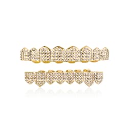 TOPGRILLZ Full Cubic Zircon Punk Teeth Grillz For Unisex 8 Top& 8 Bottom Mouth Removable Dental Grills Fashion Teeth Jewelry