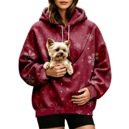 Women Fall And Winter Hoodie With Pet Pouch Oversized Pocket Colorful Print Sweatshirt For Dogs And Long Length Zippe Hoodie