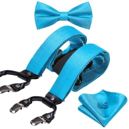 Burgundy Black White  Mens Suspender Adjustable 6 Clips Jacquard Braces Bowtie Hanky Cufflinks Set Silver Gold
