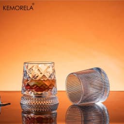 KEMORELA 300ML Spinning Whiskey Glasses 2PCS Old Clear Glasses for Scotch & Bourbon Cocktail Glasses for Bar Party Home and Gift