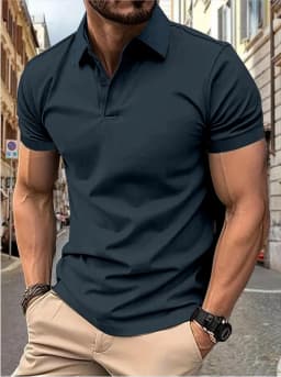 Men's solid color short-sleeved button-down lapel T-shirt casual top
