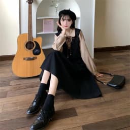 Spring Autumn Winter plus Size College Style Shirt Patchwork Hepburn Retro Dress Student a Line Skirt Long Sleeve High Waist