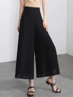 Women Side Slit Chiffon Pants Summer Thin Elastic Waist Wide Leg Pants Chic Droop Trousers Chinese Style Nine Point Pants