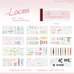 Journal GO 24pcs Thread Fluff Nook PET Stickers Lace Line Coil & Pen Decals for Journaling Scrapbooking Mobile Card DIY Crafts