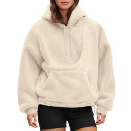 Women Fall And Winter Casual Fleece Solid Color Pet Pocket Hooded Sweatshirt Funny Adjustable Hem Pullover Hooded Women Pullover