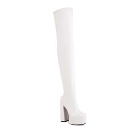 Ultra-High Hollow Thick Heel Elastic PU Material Knee Boots Ultra-High Waterproof Platform Side Zipper Tight-Fitting Long Boots