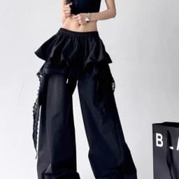 Women's Chic Design Tooling Casual Pants 2026 Spring Autumn New Niche Splicing Lace Trousers Female Dancing Wide-leg Pants