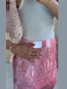 Sexy Women's Pink Sequin Mini Skirt Large Disc Sequin Detail Sparkly Party Skirts Cocktail Date Night Slim Fit Party Clubwear