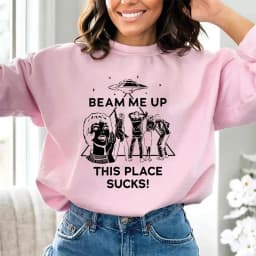 Robin Beam Me Up This Place Sucks Sweatshirt Woman Man Funny Quote Movie Long Sleeve O Neck Hoodie Sweatshirts Women Pullover
