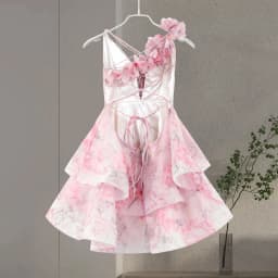 Chic Floral Printed Mini Dress Backless Sleeveless Hem Stacking Dresses Sweet A Line Vestidos 2025 New Lady Party Club Clothing