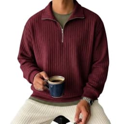 Men's Half Zip Striped Sweatshirt Casual Lapel Ribbed Polo Collar Pullover Tops Long Sleeve Knit Hooded for Man Lapel Coats