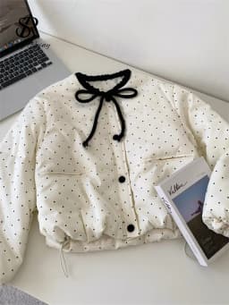 SINGREINY Polka Dot Cotton-Padded Short Jacket Korean Lace Up Drawstring Pocket 2026 Winter Ladies Preppy Style Warm Thick Coat