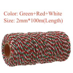 100M/Roll 2mm Red Green White Cotton Rope for Handmade Crafts Christmas DIY Gift Wrap Packaging Baking Twine Ribbons 