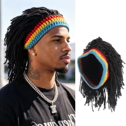 Funny Crochet Dreadlock Wig Hat with Rainbow Headband, Synthetic Fiber for Reggae Music Festival, Carnival Party & Cosplay