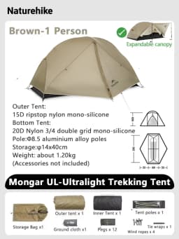 Naturehike Mongar 1 2 3 Base/UL/PRO Camping Tent Ultralight Outdoor Waterproof Hiking Tent 1 2 3 Person Backpacking Tent