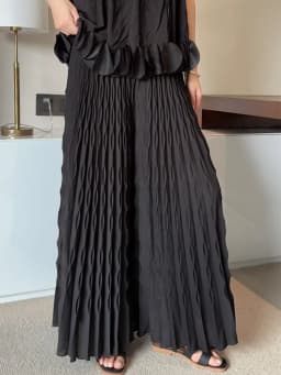 Pleated New Solid Color Elastic Waist Wide Leg Pants Fashion Hand Pleated Stretchy Loose Trousers Comfortable Women's