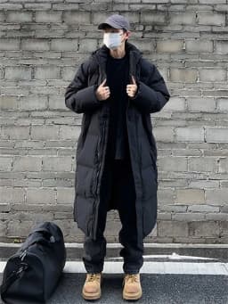 Men's Hooded Medium Long Down Cotton Jacket for Winter Cold Over The Knee Coat for Northeast China At 40°C Suitable for Winter