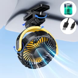 Eary Battery Powered Car Fan 2000mAh Clip On Fan for Car Visor Quiet 360° Rotate Usb Rechargeable for SUV Van Truck Accessories