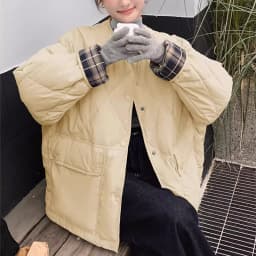Retro Plaid Patchwork Lightweight Puffer Jacket Autumn Winter Loose Casual Quilted Jacket Female Round Neck Commute Padded Coats