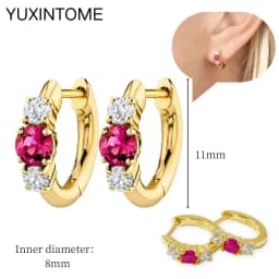 925 Silver Ear Needle Rose Red Hoop Earrings For Women Exquisite Water Drop/Flower/Heart Crystal Piercing Huggie Earring Jewelry