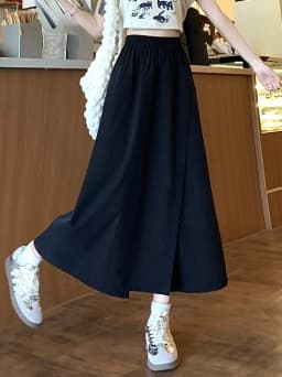 Loose A-Line Midi Skirt Women's plus Size High Waist Padded Fake Two-Piece Pear Shape Slimming Skirt Polyester Fiber