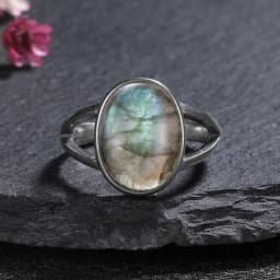 Silver Ring for Women Oval Round Natural Labradorite Ring Gift Sun Shaped Retro Luxury Fine Jewelry