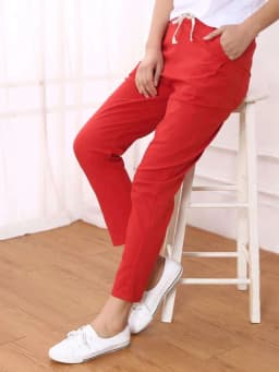 JMPRS 100% Cotton Linen Women Pants Summer Drawstring Ankle-Length Pants Elastic Waist Thin Solid Korean Fashion Ladies Trousers