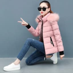 Solid Color Detachable Hooded Hair Collar Slim-fit Cotton-padded Jacket, Women's Winter New Warm Casual Stand Collar Padded Coat