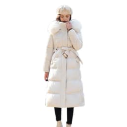 Winter Women Long Parkas Solid Colo Neck Hooded Cotton Jacket Pockets Windproof Zipper Closure Padded Outwear