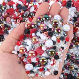 1100Pcs Flat Back Pearls And Rhinestones, 30g Mixed Size 3mm-10mm Ab Color Resin Rhinestones Semi-Circular Pearl