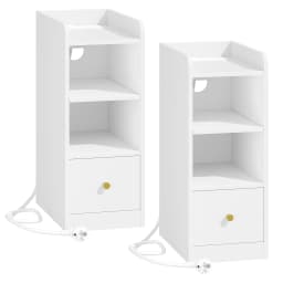 Bedside Table set of 2, with Charging Station, USB & Type C Connection, 3 Levels of Storage with 1 Drawer, Black