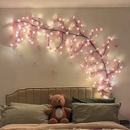 LED String Light with Cherry Blossom Bedroom Wedding Holiday Decoration Artificial Flower Vines Fairy String Lights USB 8 Modes