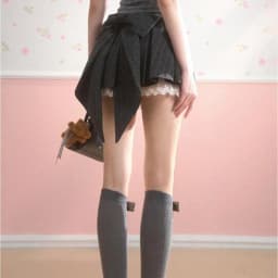 Bow Gray Pleated Skirt Women Lace Patchwork Mini Skirt 2025 Summer Fashion Lolita Style Striped Dot Print Cutecore Skirt Design