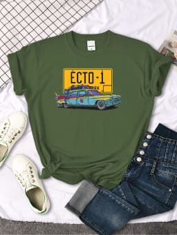 Ghostbusters Car Ecto-1 Print T-Shirt Female Oversized Vintage Fashion Clothing Women Summer Harajuku Shirts Tops Girl T Shirt