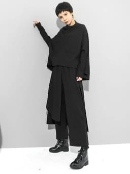 [EAM] High Elastic Waist Black Irregular Long Wide Leg Trousers New Loose Fit Pants Women Fashion Tide Spring Autumn 2026 1Z289