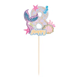 0-9 Digital Glitter Mermaid Tail Cake Topper Little Mermaid Party Cupcake Toppers Happy Birthday Cake Decor DIY Baking Supplies