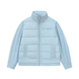 Winter Patchwork Parkas for Women Thick Warm Knitted Sleeve Splicing Puffy Coats Korean Loose Preppy Zipper Down Outwear New